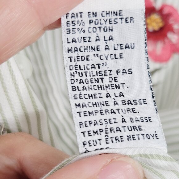 Alia White Green Striped Floral Embroidered Cotton Blend Button Down Shirt 10P - Picture 10 of 13